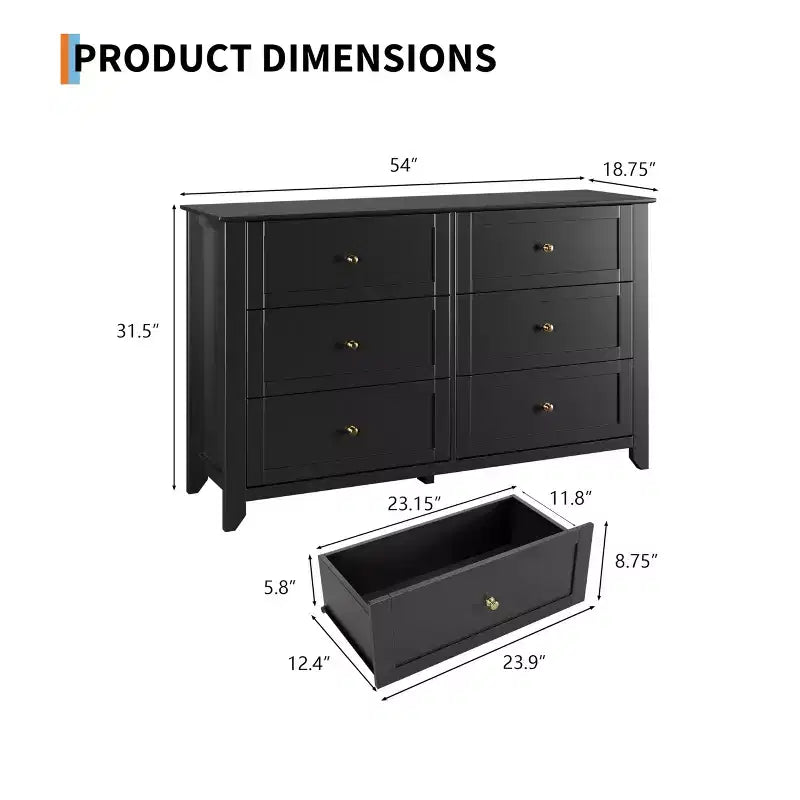6 Drawer Dresser for Bedroom, Simply Modern Chest of Drawers, Wood Storage Large Dresser with Deep Drawers for Living Room, Hallway Entryway