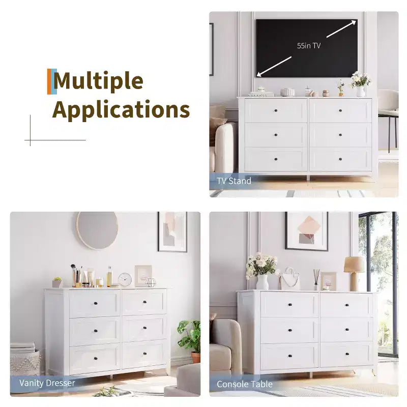 6 Drawer Dresser for Bedroom, Simply Modern Chest of Drawers, Wood Storage Large Dresser with Deep Drawers for Living Room, Hallway Entryway