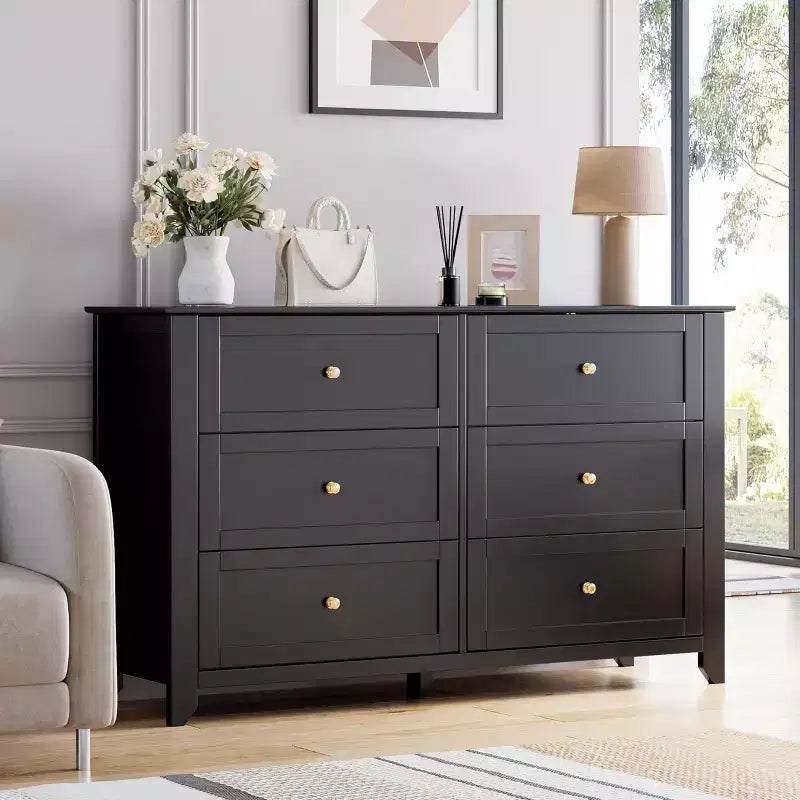 6 Drawer Dresser for Bedroom, Simply Modern Chest of Drawers, Wood Storage Large Dresser with Deep Drawers for Living Room, Hallway Entryway