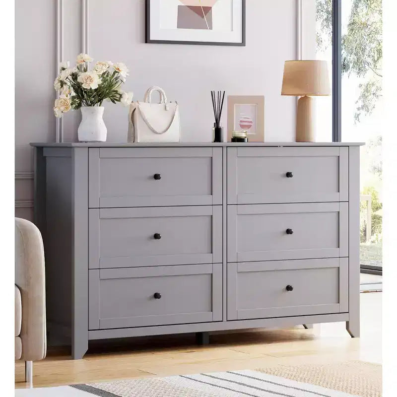 6 Drawer Dresser for Bedroom, Simply Modern Chest of Drawers, Wood Storage Large Dresser with Deep Drawers for Living Room, Hallway Entryway