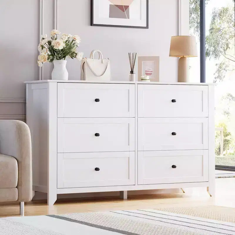 6 Drawer Dresser for Bedroom, Simply Modern Chest of Drawers, Wood Storage Large Dresser with Deep Drawers for Living Room, Hallway Entryway