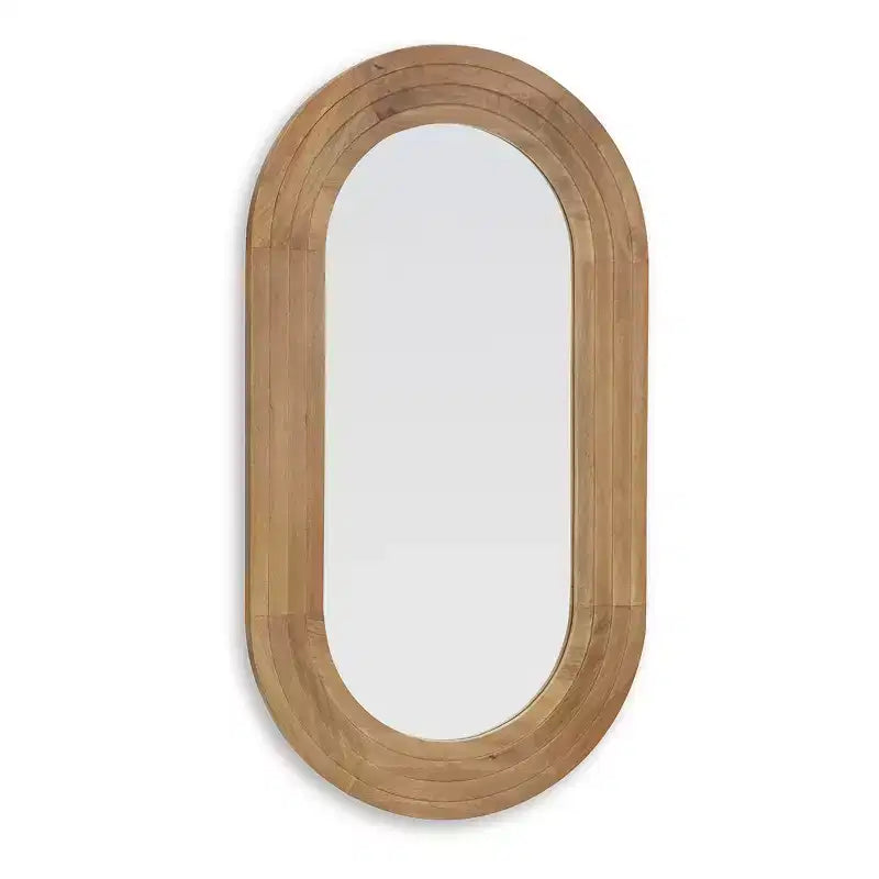 Oval Wall Accent Mirror with Brown Wood Frame