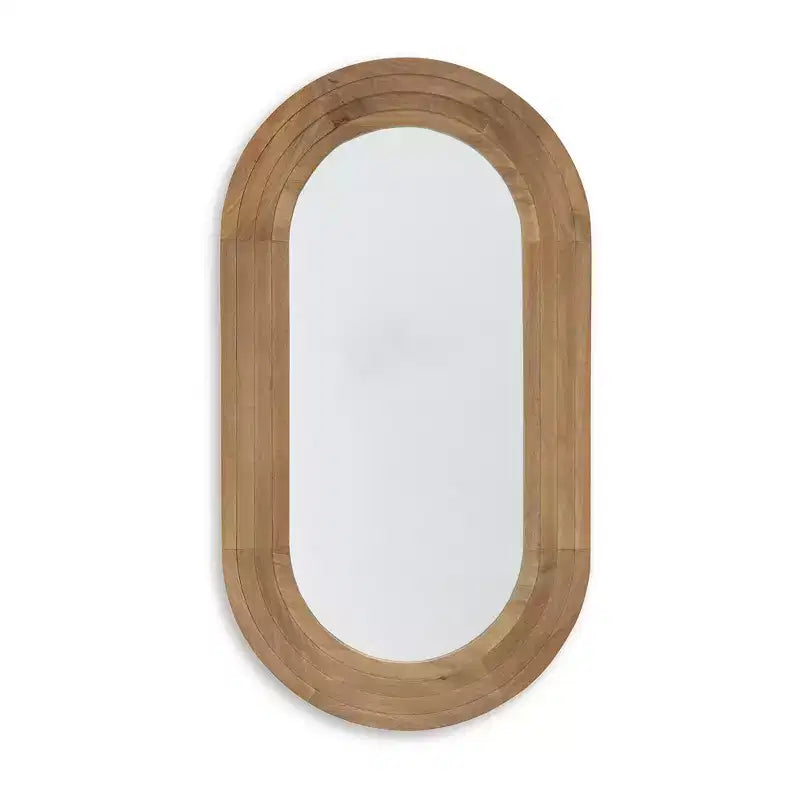 Oval Wall Accent Mirror with Brown Wood Frame