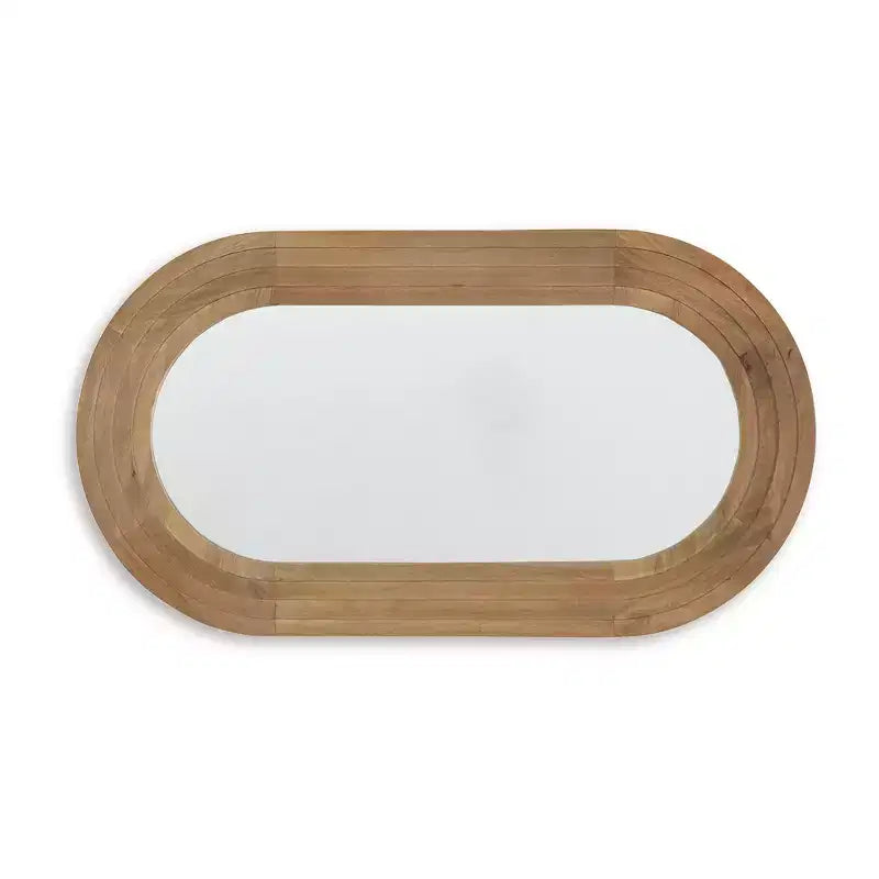 Oval Wall Accent Mirror with Brown Wood Frame