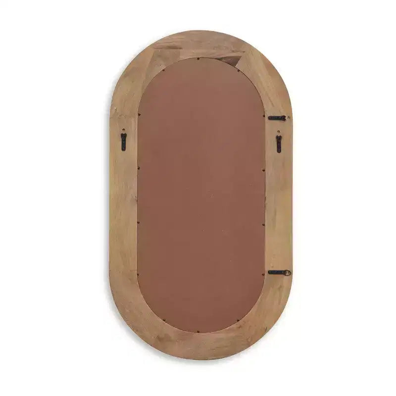 Oval Wall Accent Mirror with Brown Wood Frame