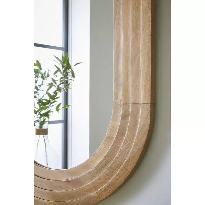 Oval Wall Accent Mirror with Brown Wood Frame