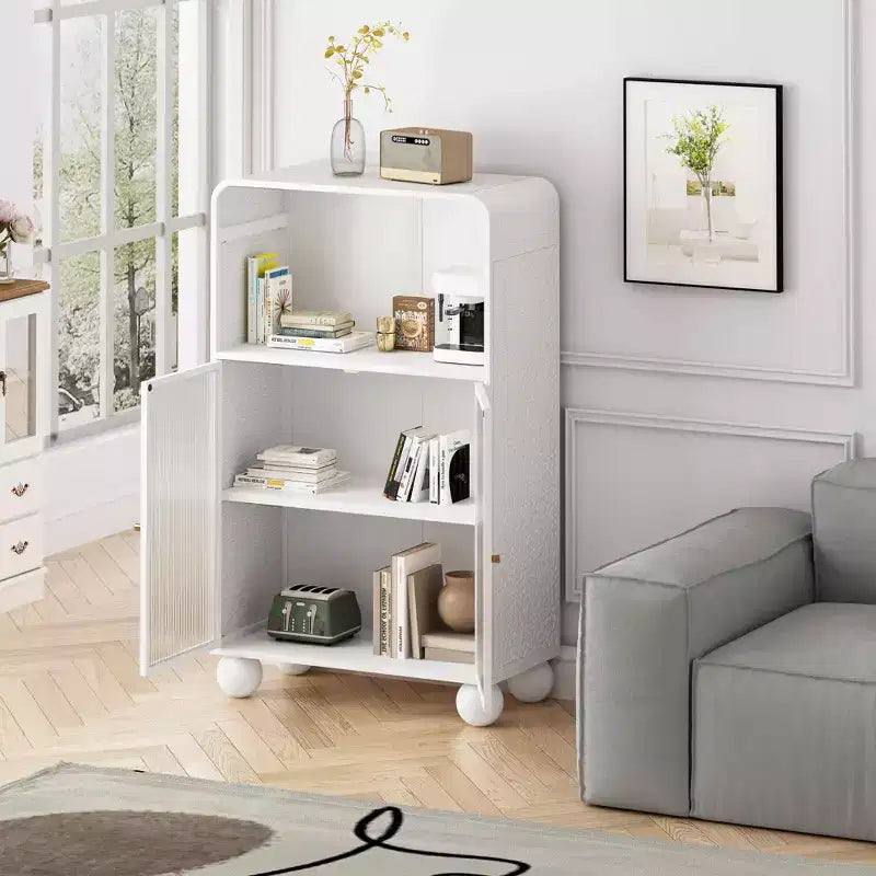 45.28" Storage Cabinet with Glass Doors and Shelves, Display Storage Cabinet for Bathroom & Living Room, White