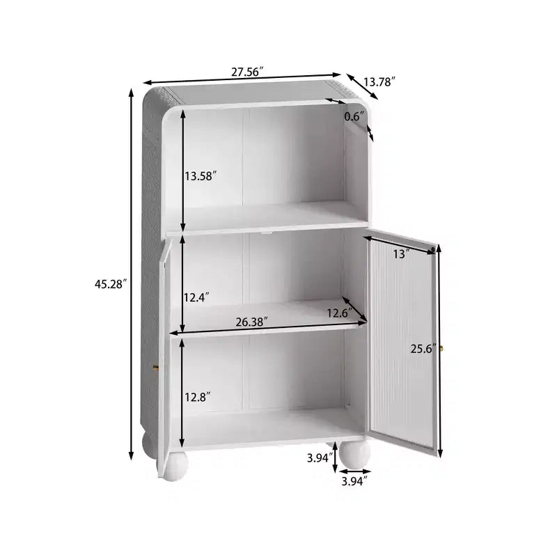 45.28" Storage Cabinet with Glass Doors and Shelves, Display Storage Cabinet for Bathroom & Living Room, White