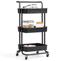 Gymax 3-Level Rolling Cart Metal Utility Organizer for Craft Art and Storage Purposes White/Black