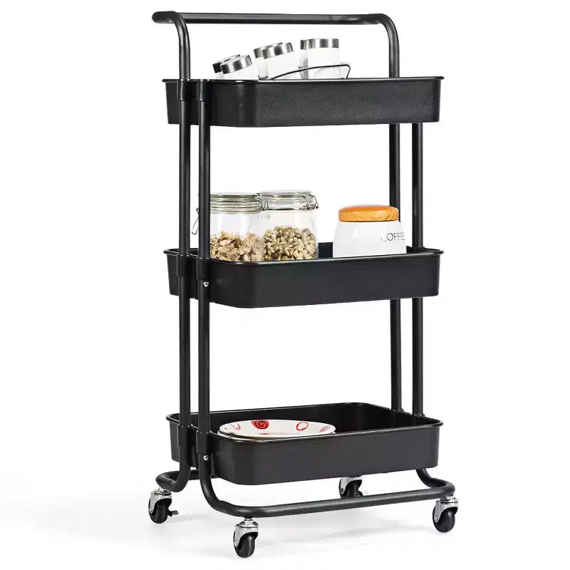 Gymax 3-Level Rolling Cart Metal Utility Organizer for Craft Art and Storage Purposes White/Black