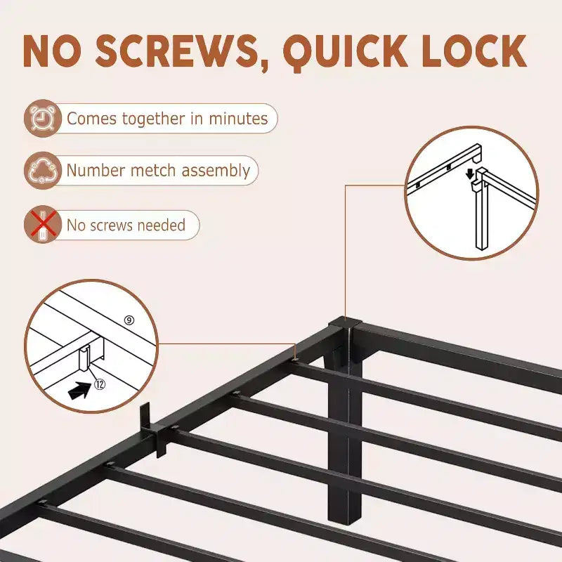 Metal Bed Frame, Heavy Duty Metal Platform Bed Frame with Reinforced Slats Support, 800 Lbs Load Capacity, Noise Free