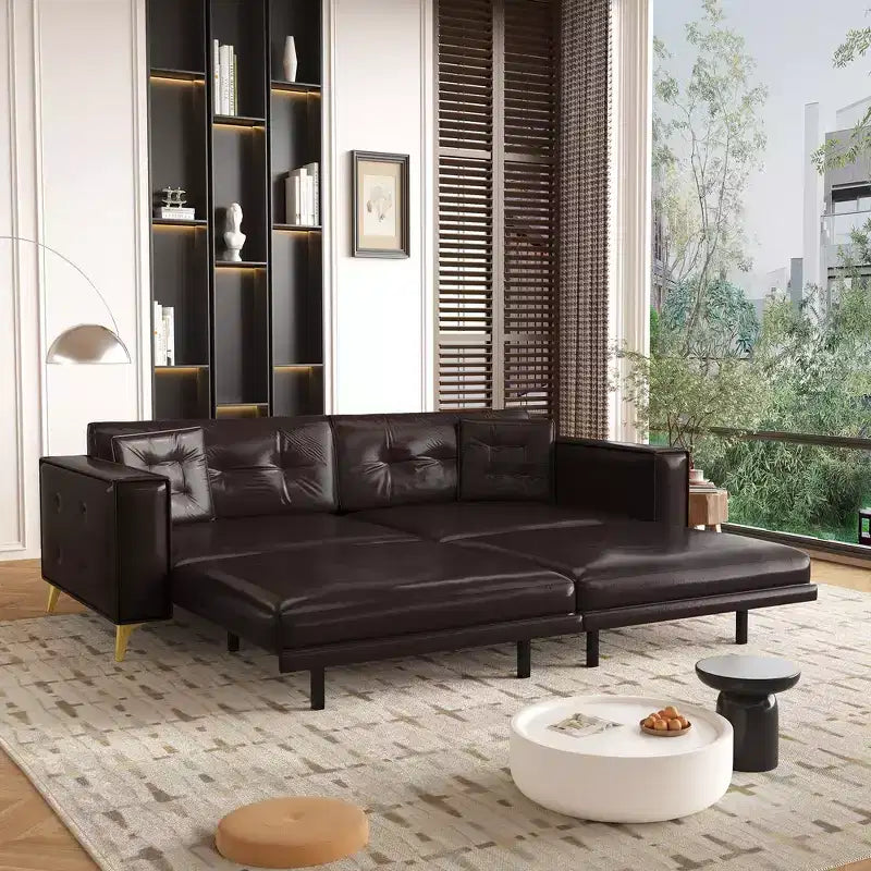 92.1" King Size Pull Out Sleeper Sofa Bed, 3-in-1 Faux Leather Convertible Sofa Couch with 2 Pillows