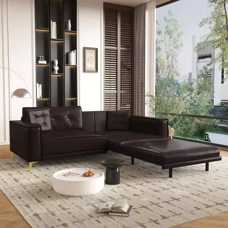 92.1" King Size Pull Out Sleeper Sofa Bed, 3-in-1 Faux Leather Convertible Sofa Couch with 2 Pillows