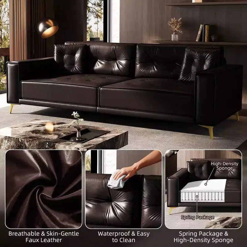 92.1" King Size Pull Out Sleeper Sofa Bed, 3-in-1 Faux Leather Convertible Sofa Couch with 2 Pillows