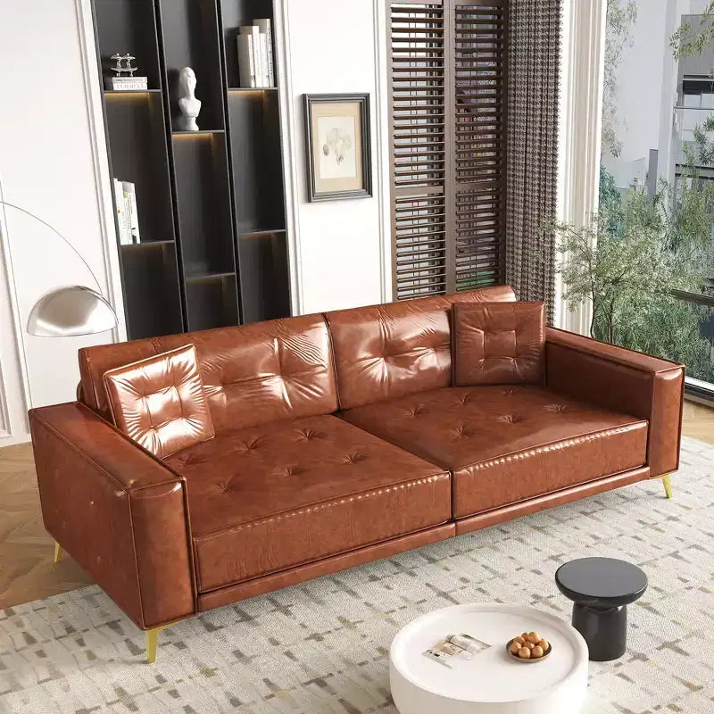 92.1" King Size Pull Out Sleeper Sofa Bed, 3-in-1 Faux Leather Convertible Sofa Couch with 2 Pillows
