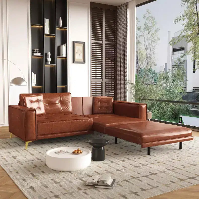 92.1" King Size Pull Out Sleeper Sofa Bed, 3-in-1 Faux Leather Convertible Sofa Couch with 2 Pillows