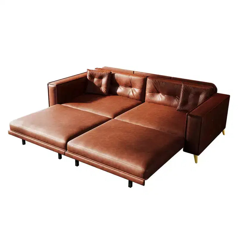 92.1" King Size Pull Out Sleeper Sofa Bed, 3-in-1 Faux Leather Convertible Sofa Couch with 2 Pillows