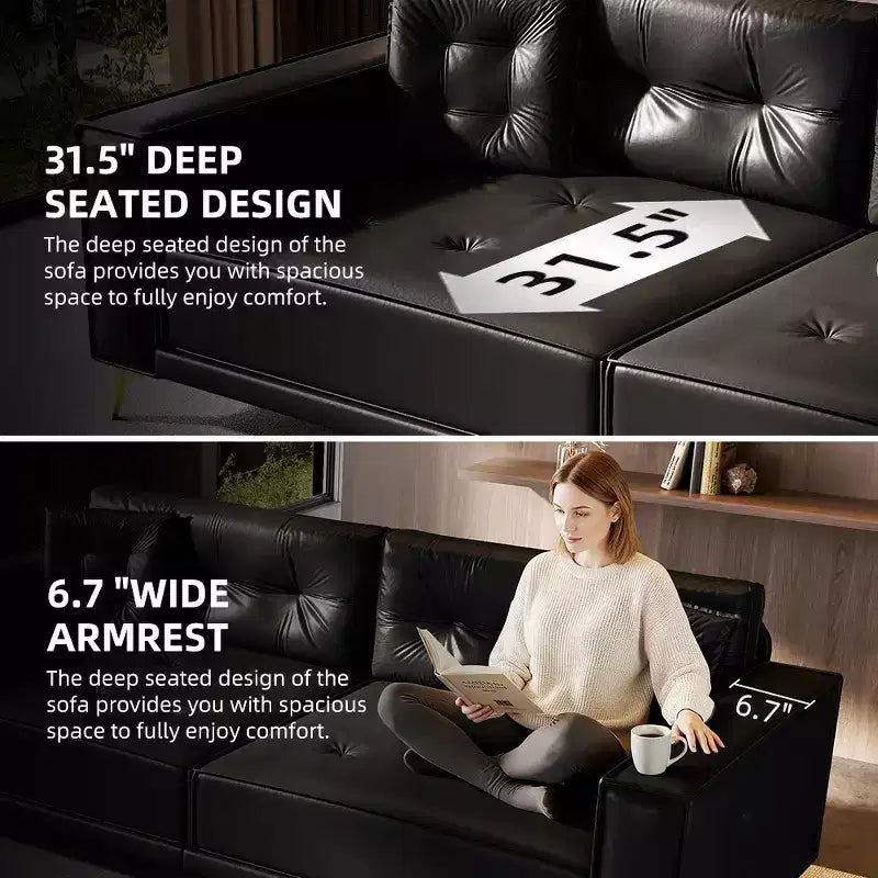 92.1" King Size Pull Out Sleeper Sofa Bed, 3-in-1 Faux Leather Convertible Sofa Couch with 2 Pillows