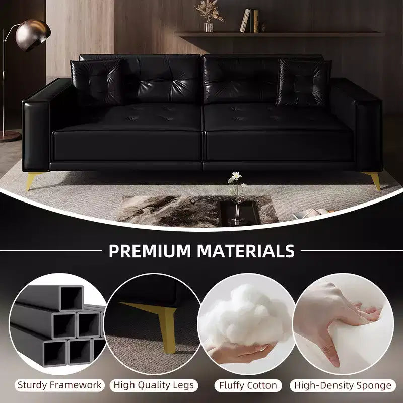 92.1" King Size Pull Out Sleeper Sofa Bed, 3-in-1 Faux Leather Convertible Sofa Couch with 2 Pillows