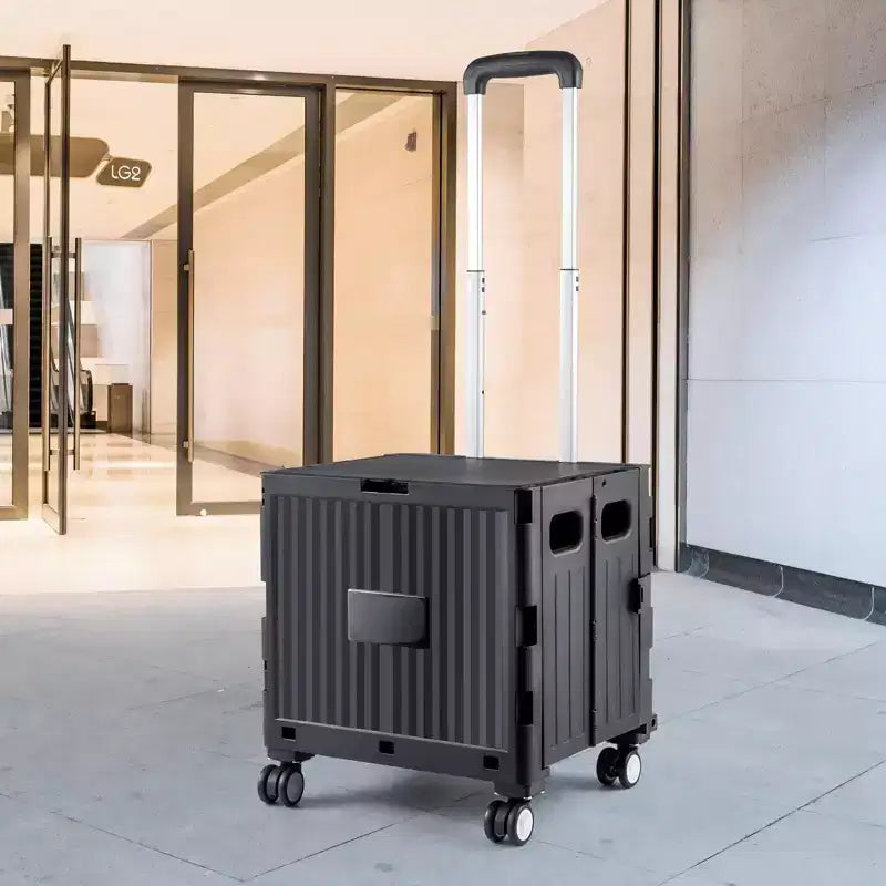 Foldable Rolling Utility Cart, 110 lb Capacity Portable Crate with Telescoping Handle and 4 Swivel Wheels, Black