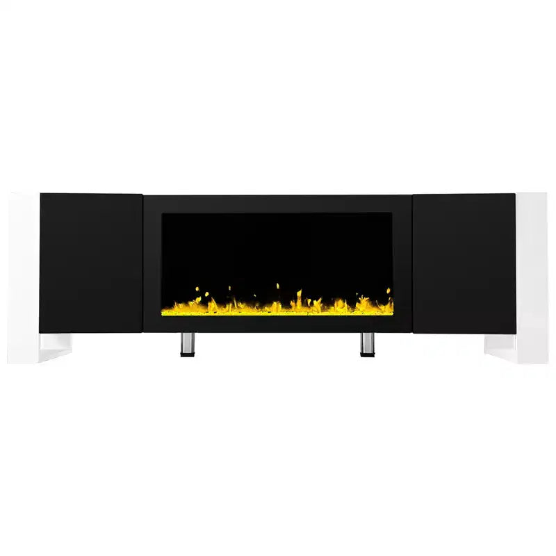 Modern Tv Stand, 2 Large Cabinets, Shelves Fireplace Tv Stand with 34.2 Electric Fireplace, Minimalist Entertainment Center TV Console
