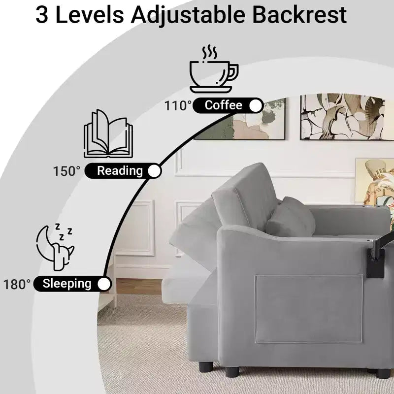 3-in-1 Sleeper Sofa Bed, Convertible Pull Out Couch with Small Table, USB and Type-C Ports, Loveseat Sleeper Bed with Side Pockets, Grey
