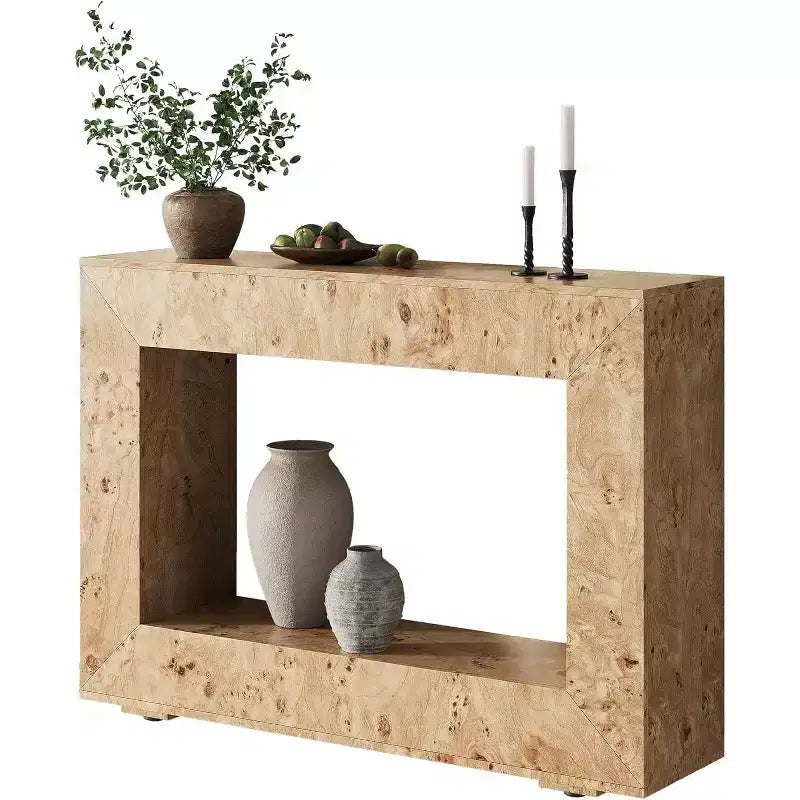 Burl Wood Console Table with Storage, Narrow Entryway Sofa Table for Living Room, Hallway, Foyer & Office