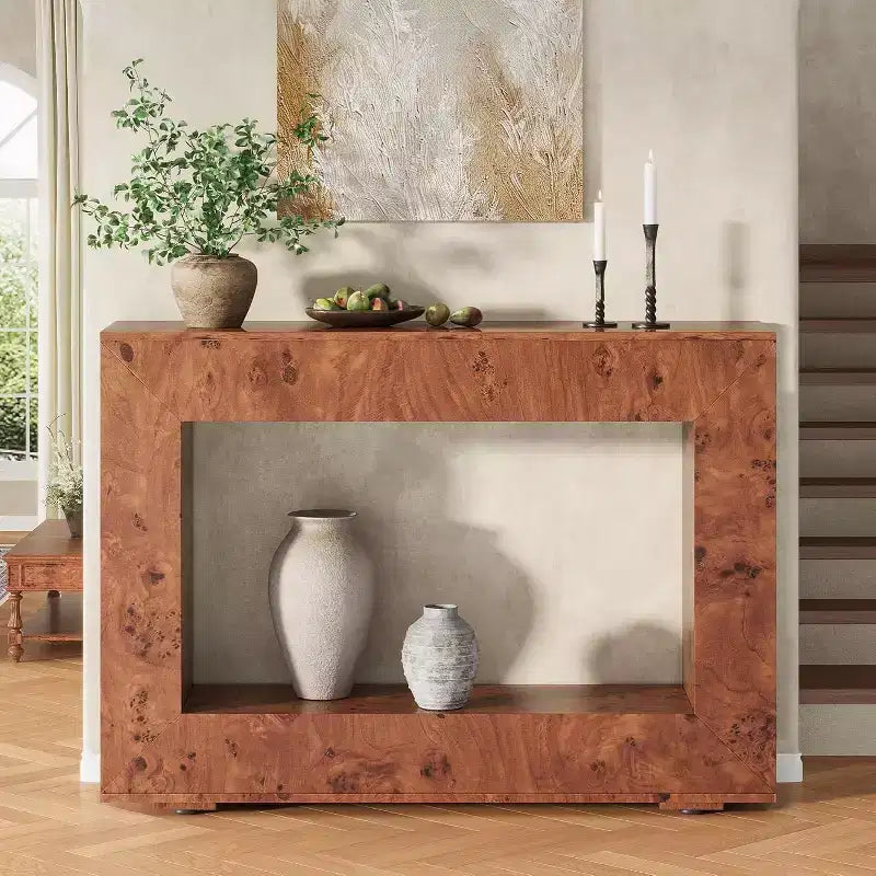 Burl Wood Console Table with Storage, Narrow Entryway Sofa Table for Living Room, Hallway, Foyer & Office
