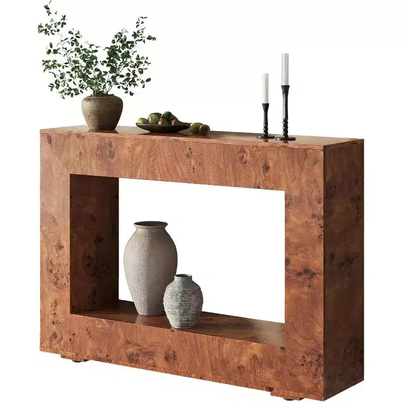 Burl Wood Console Table with Storage, Narrow Entryway Sofa Table for Living Room, Hallway, Foyer & Office