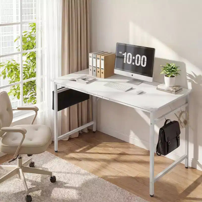 47.2" Computer Desk for Home Office — Study Writing Desk with Storage, Side Hooks & Adjustable Feet