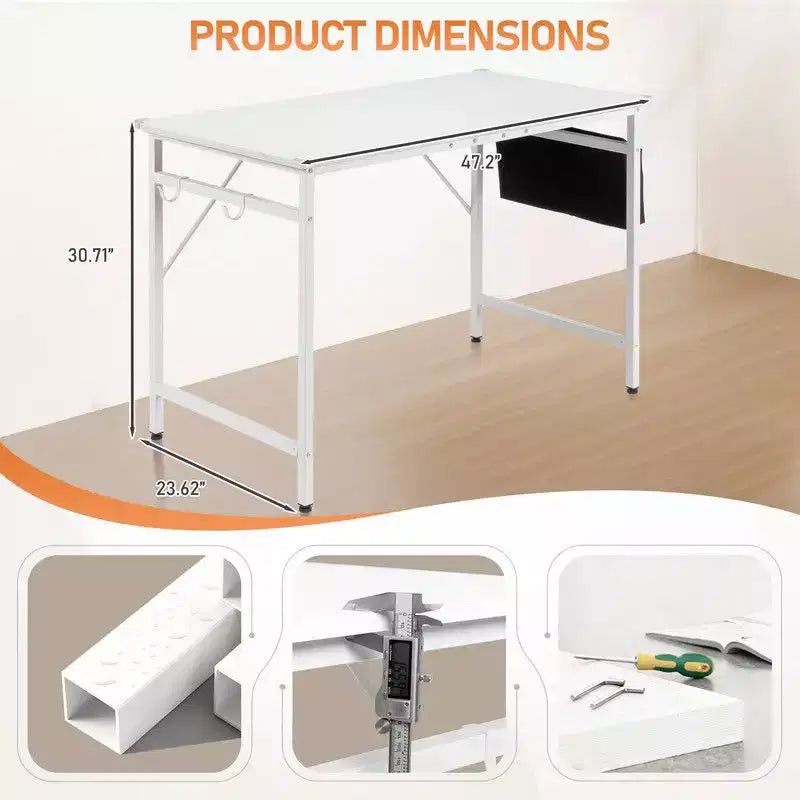 47.2" Computer Desk for Home Office — Study Writing Desk with Storage, Side Hooks & Adjustable Feet