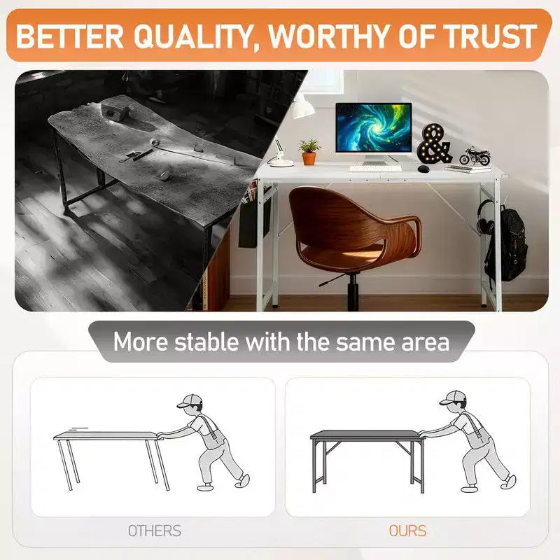 47.2" Computer Desk for Home Office — Study Writing Desk with Storage, Side Hooks & Adjustable Feet