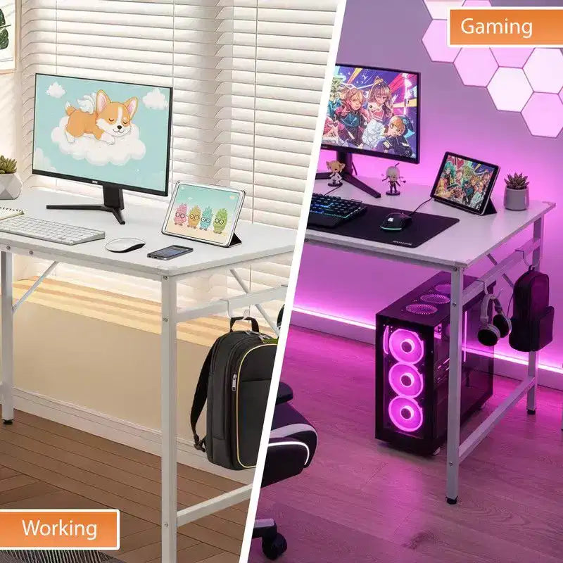 47.2" Computer Desk for Home Office — Study Writing Desk with Storage, Side Hooks & Adjustable Feet