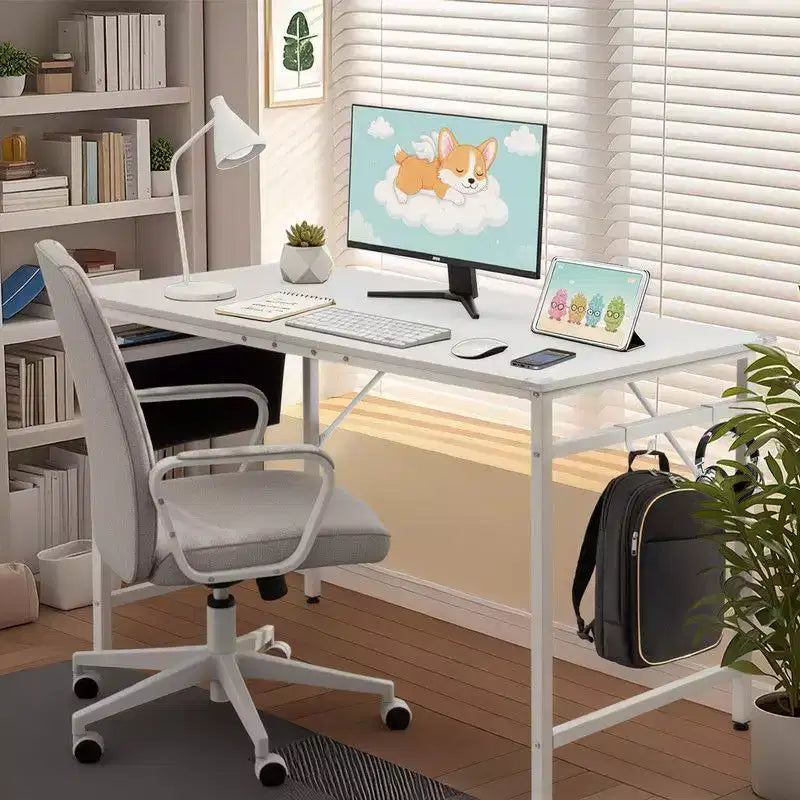 47.2" Computer Desk for Home Office — Study Writing Desk with Storage, Side Hooks & Adjustable Feet