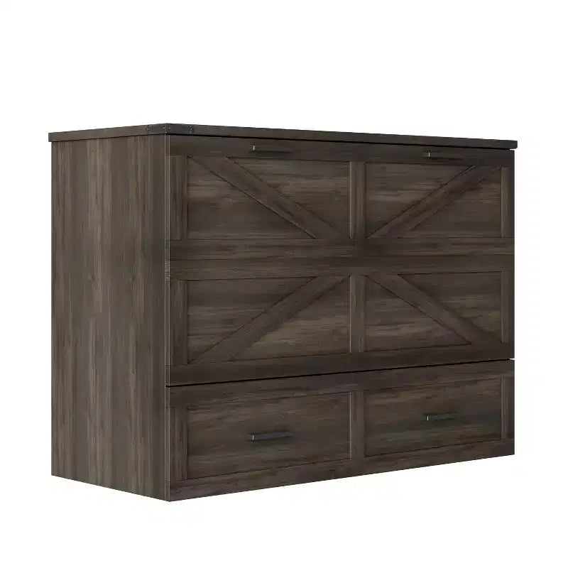 Full Size Farmhouse Cabinet Bed with Foldable Platform Bed and Large Storage Drawer for Bedroom, Rustic Gray