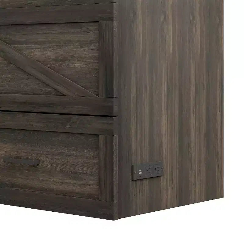 Full Size Farmhouse Cabinet Bed with Foldable Platform Bed and Large Storage Drawer for Bedroom, Rustic Gray