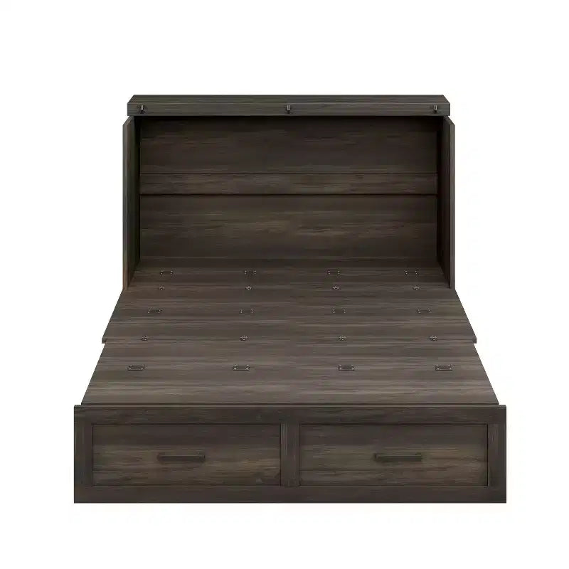 Full Size Farmhouse Cabinet Bed with Foldable Platform Bed and Large Storage Drawer for Bedroom, Rustic Gray