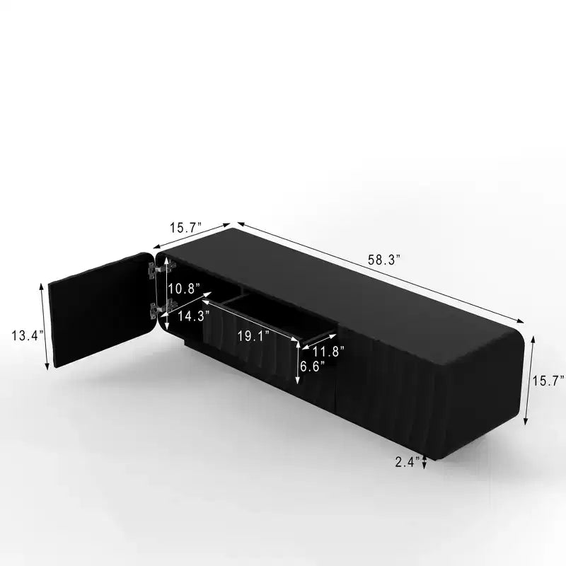 58" TV Console with Modern Spiral Wave Design, Storage Cabinet and 2 Drawers, Black