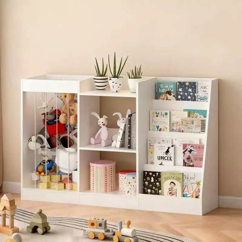 Children's Bookshelf and Toy Storage Rack, 3-Tier Kids' Room Bookshelf with Hanging Basket and Plush Toy Storage Area