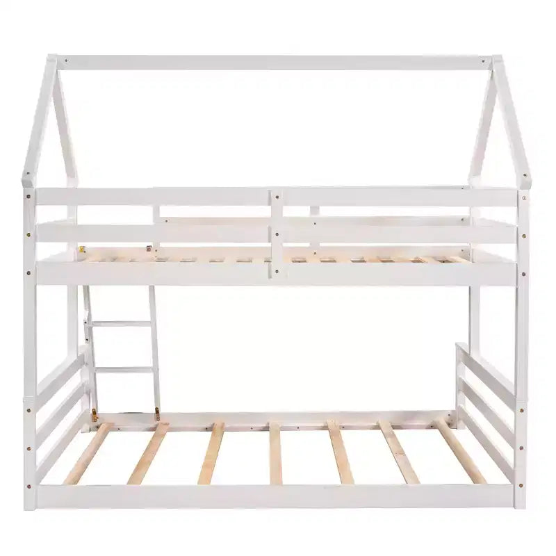 Twin over Full House Bunk Bed with Ladder, Detachable into 2 Beds