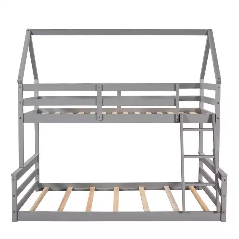 Twin over Full House Bunk Bed with Ladder, Detachable into 2 Beds