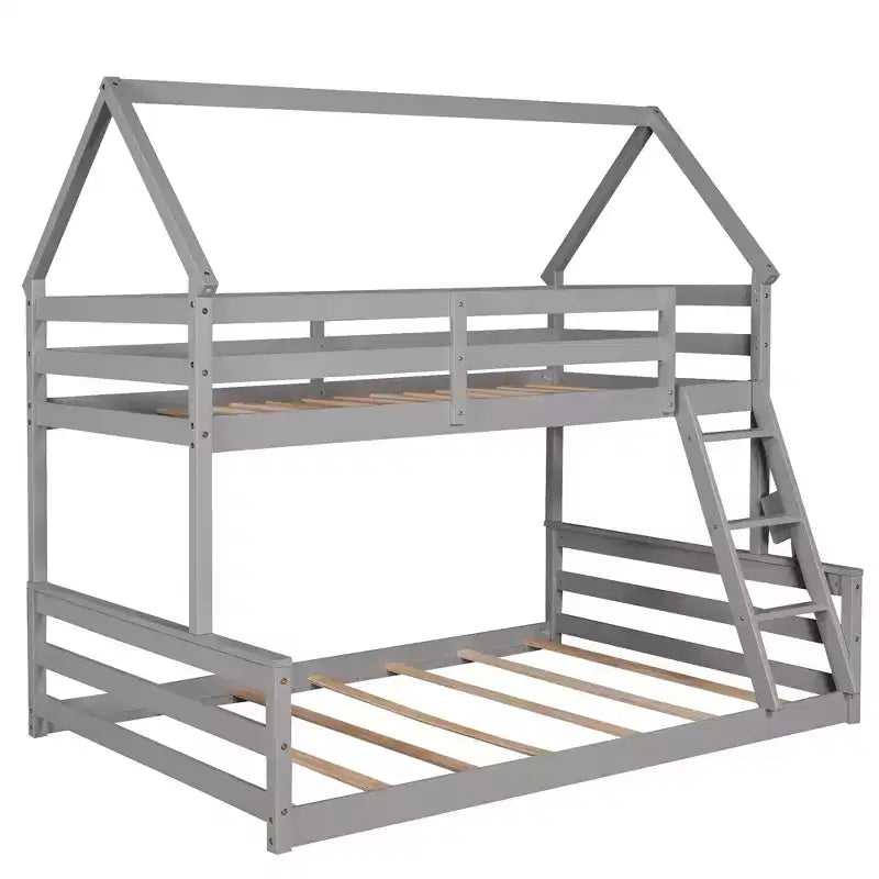 Twin over Full House Bunk Bed with Ladder, Detachable into 2 Beds