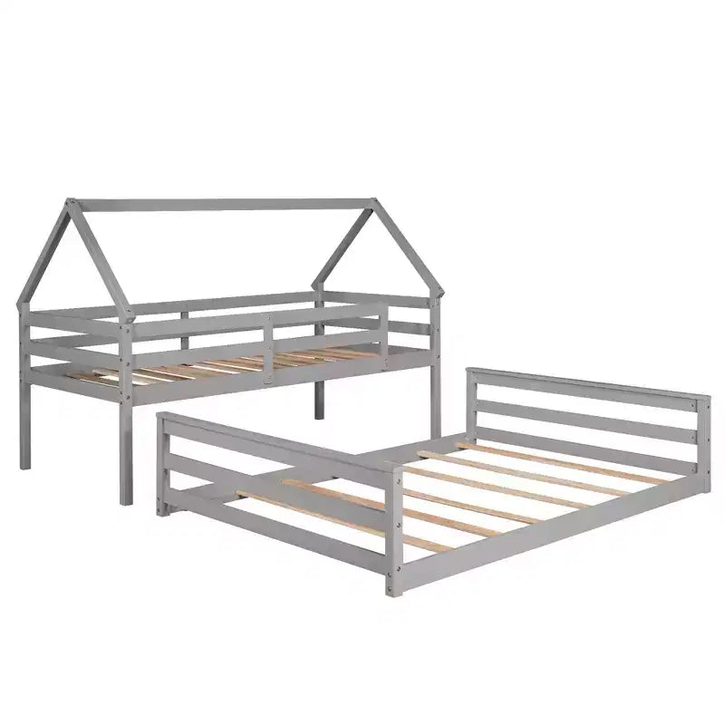 Twin over Full House Bunk Bed with Ladder, Detachable into 2 Beds
