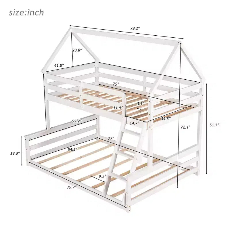 Twin over Full House Bunk Bed with Ladder, Detachable into 2 Beds