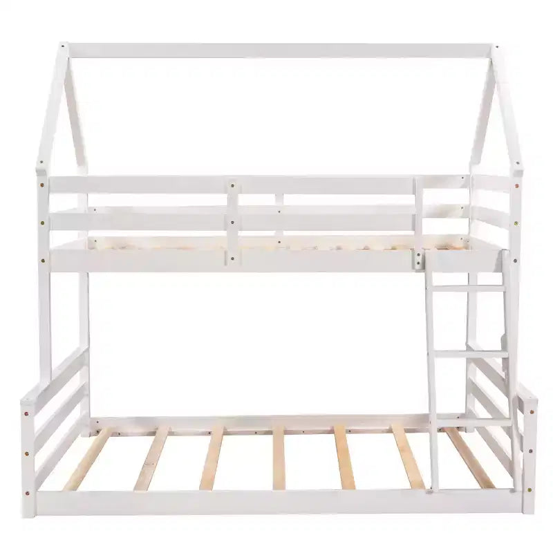 Twin over Full House Bunk Bed with Ladder, Detachable into 2 Beds