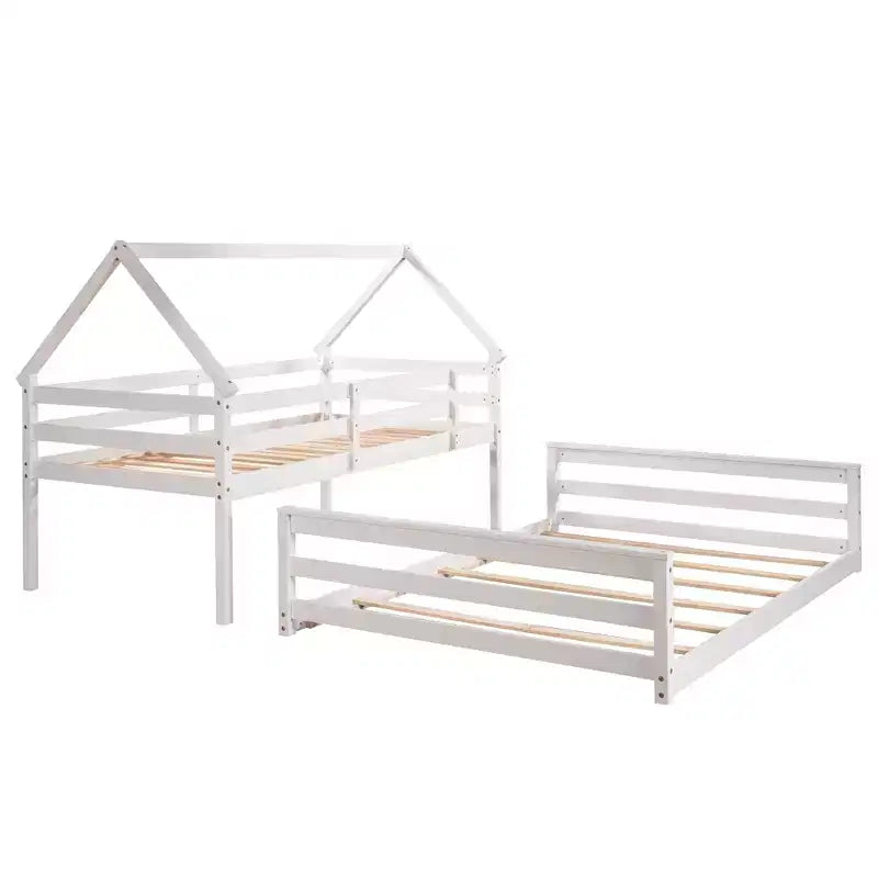 Twin over Full House Bunk Bed with Ladder, Detachable into 2 Beds