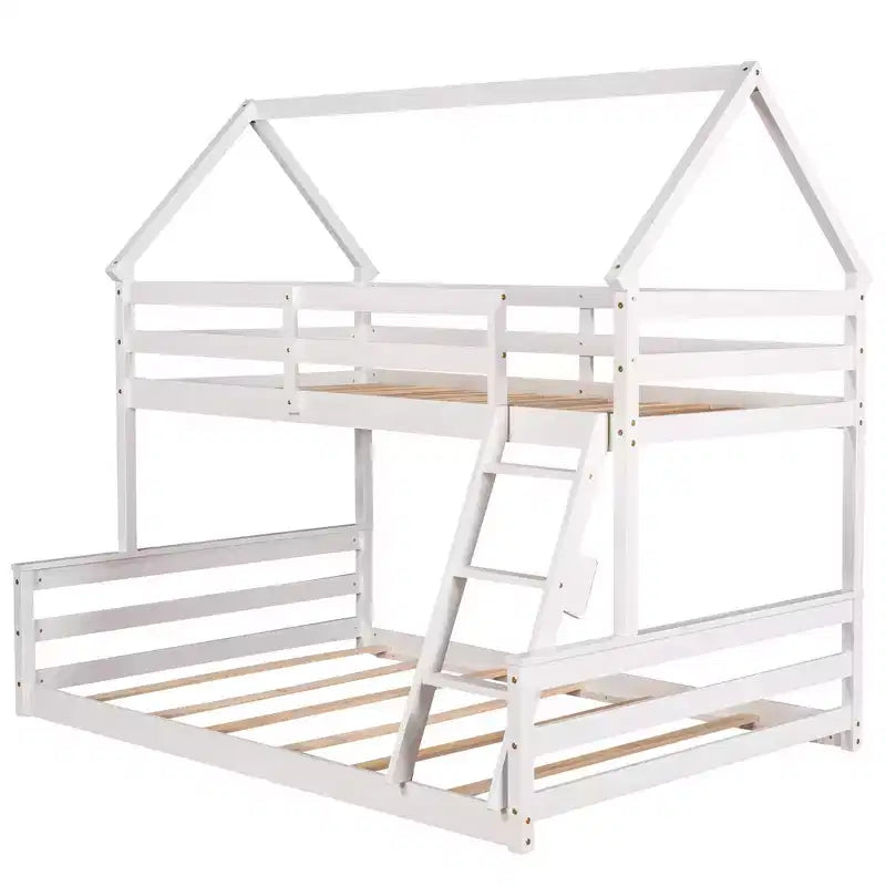 Twin over Full House Bunk Bed with Ladder, Detachable into 2 Beds