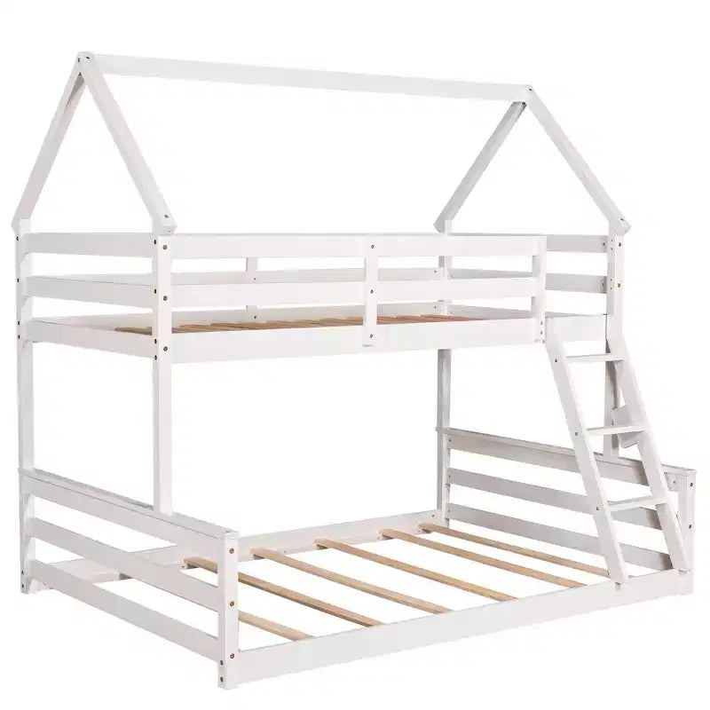 Twin over Full House Bunk Bed with Ladder, Detachable into 2 Beds