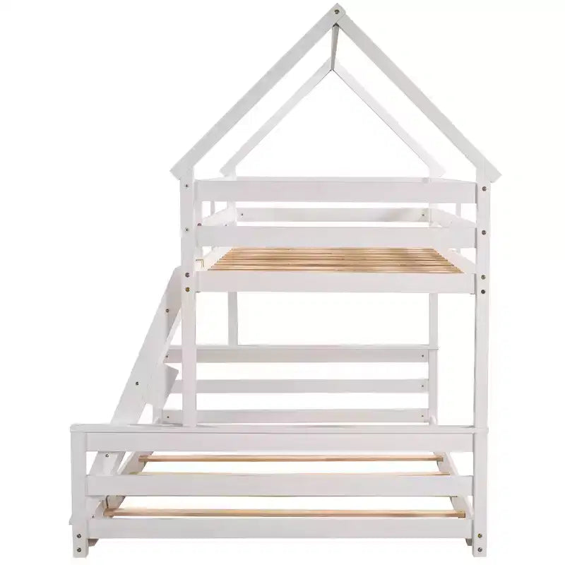 Twin over Full House Bunk Bed with Ladder, Detachable into 2 Beds