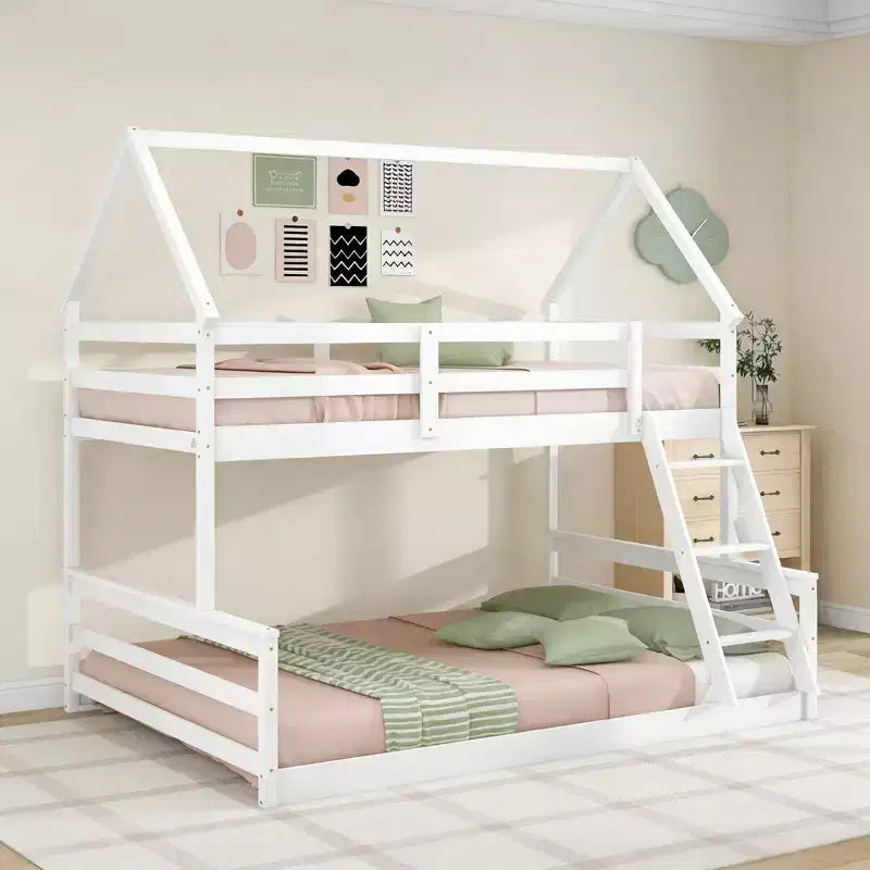 Twin over Full House Bunk Bed with Ladder, Detachable into 2 Beds